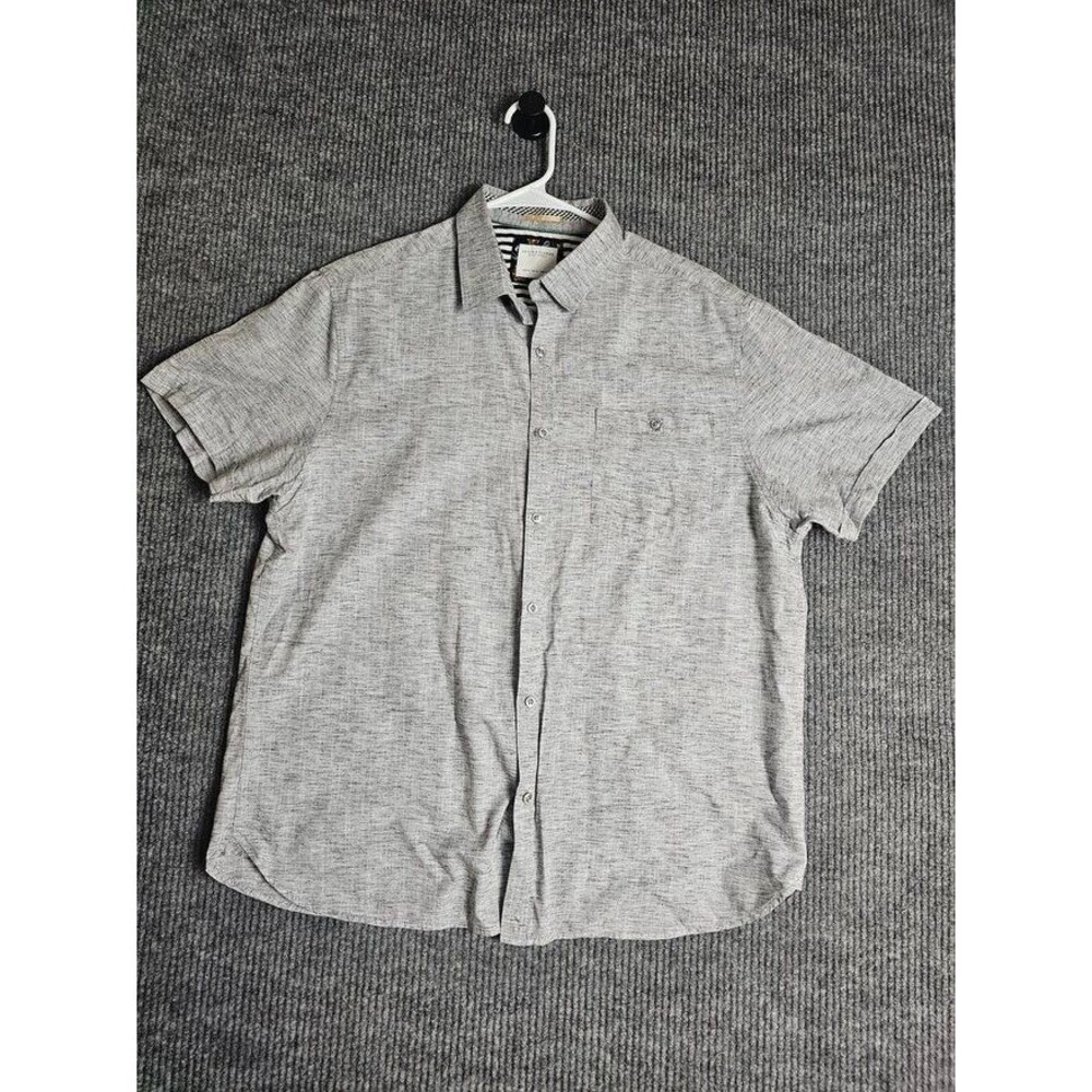Denim & Flower Ricky Singh Men Shirt X Large Gray Linen Short Sleeve Button Down